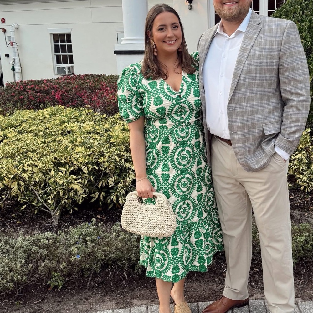 Adelyn Rae Green and White Patterned Dress